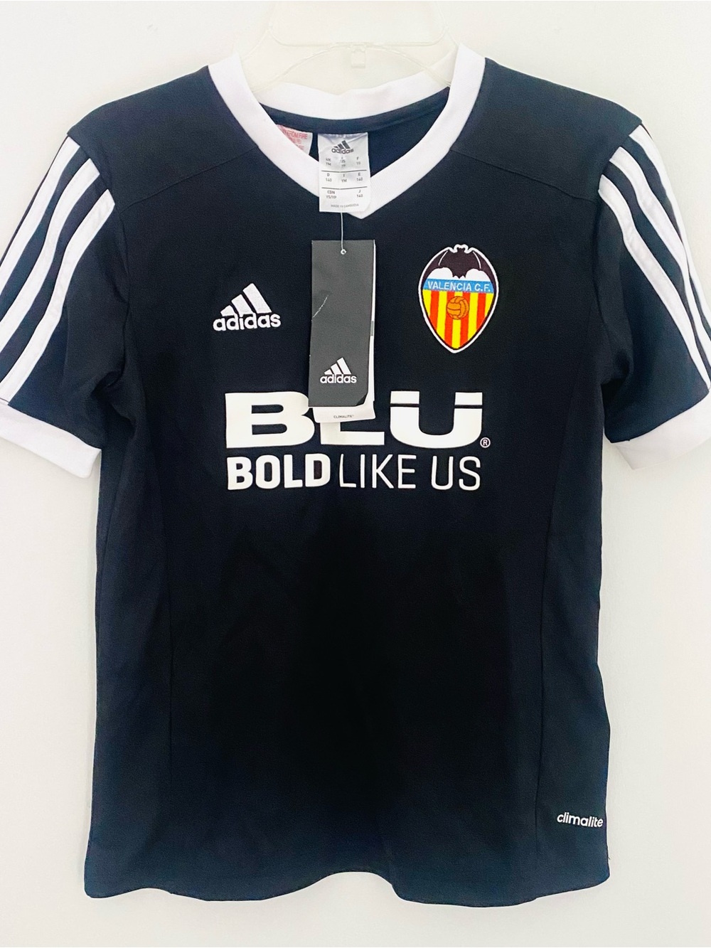 NWT! Boys Adidas Valencia CF Soccer Sports Jersey SZ S (Y)